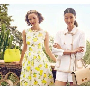 Kate Spade “Lyric” lemon print Fit & Flare Dress Womens Size 2 White Yellow